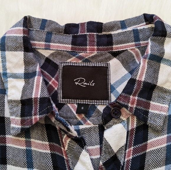 Rails White + Pink + Blue Plaid Flannel Button Down Shirt | S - Picture 3 of 12